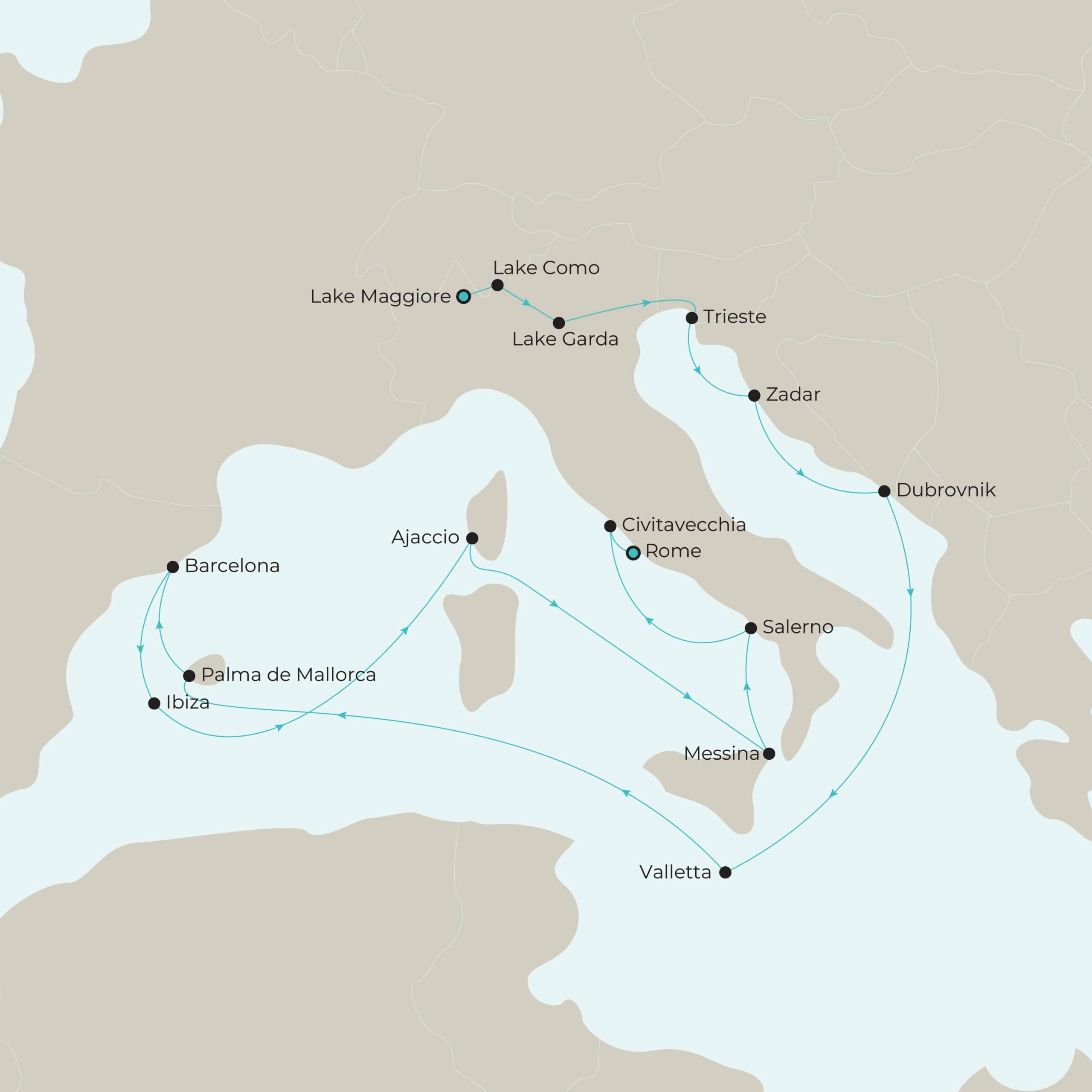 Luxury Cunard Mediterranean Voyage with Trio of Italian Lakes & Scenic Swiss Rail Journey